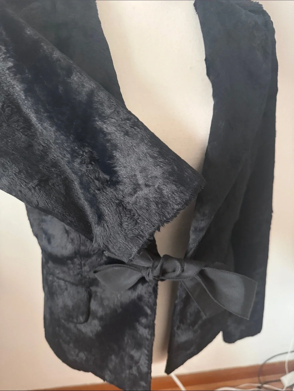 Club Monaco Black Faux Fur Tie-Waist Jacket